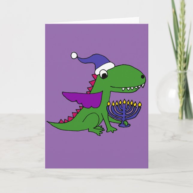 Funny Cool Dragon and Menorah Happy Hanukkah Art Holiday Card (Front)