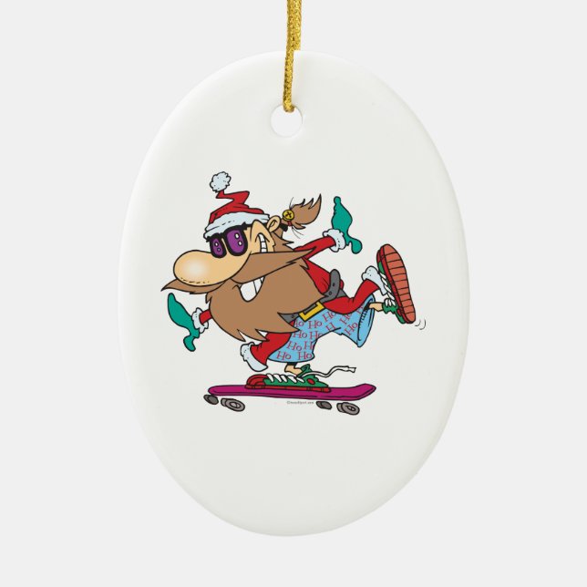 funny cool dude skateboarding santa claus ceramic ornament (Front)