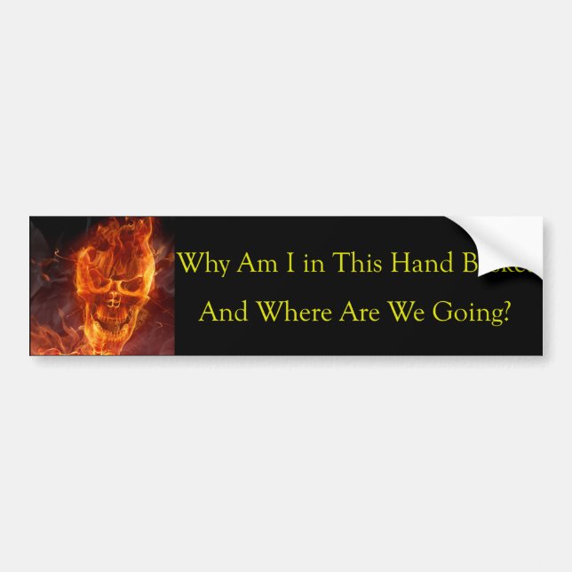 Funny Cool Flaming Skull To Hell In a Hand Basket Bumper Sticker (Front)