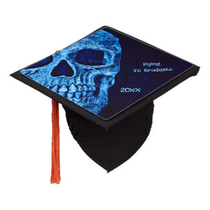 Funny Cool Half Skull Gothic Old Navy Blue Grunge Graduation Cap Topper