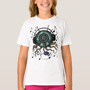 Funny cool octopus in headphones graphic t-shirt