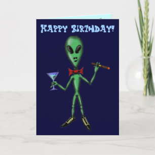 Funny cool party alien happy birthday card design