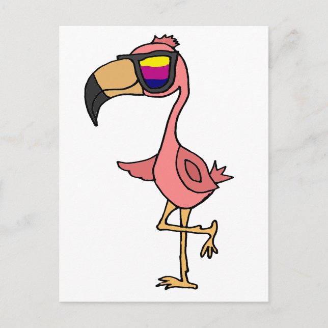 Funny Cool Pink Flamingo Bird with Sunglasses Postcard (Front)