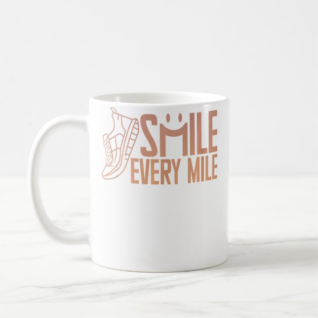 Funny Cool Running Jogging Smile Every Mile Saying Coffee Mug (Left)
