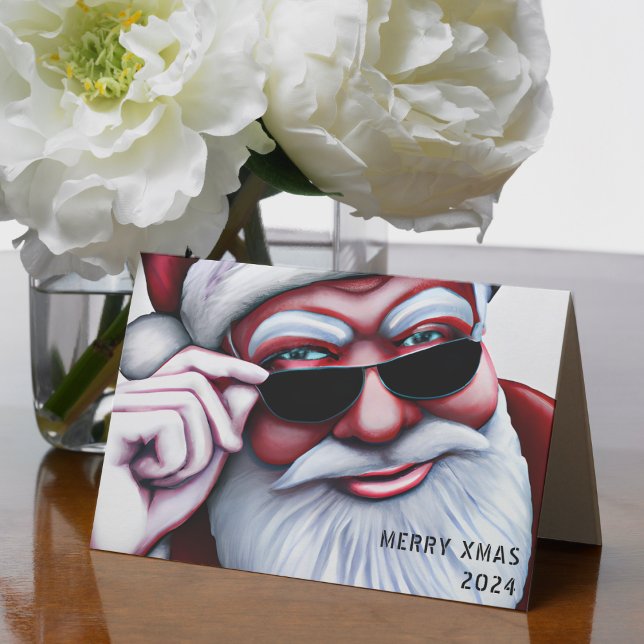 Funny Cool Santa Claus in Sunglasses Christmas Holiday Card (Funny Cool Santa Claus in Sunglasses Christmas)