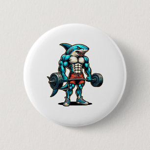 Funny Cool Shark Weightlifting Bodybuilder Muscle  2 Inch Round Button