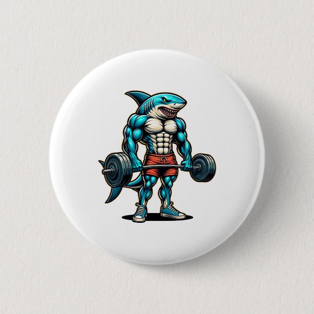 Funny Cool Shark Weightlifting Bodybuilder Muscle  2 Inch Round Button (Front)