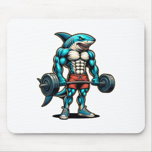 Funny Cool Shark Weightlifting Bodybuilder Muscle Mouse Pad
