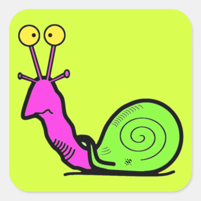 Funny Cool Snail Cartoon Square Sticker (Front)