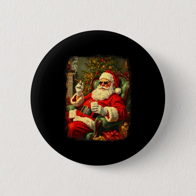 Funny Cool Sungles Cigar And Milk Santa Christmas  2 Inch Round Button (Front)