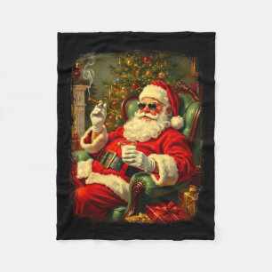 Funny Cool Sungles Cigar And Milk Santa Christmas Fleece Blanket