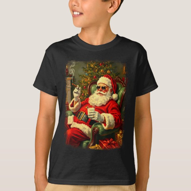 Funny Cool Sungles Cigar And Milk Santa Christmas  T-Shirt (Front)