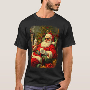 Funny Cool Sungles Cigar And Milk Santa Christmas  T-Shirt