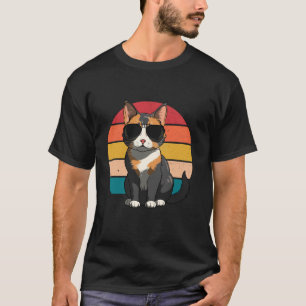 Funny Cool Sunset Retro 70s 80s 90s Cat in Sunglas T-Shirt