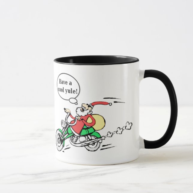 Funny Cool Yule Santa Riding Motorcycle Christmas Mug (Right)