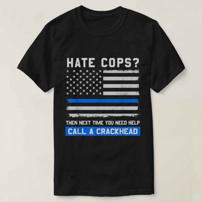 Funny Cop Saying Thin Blue Line American Flag Poli T-Shirt (Design Front)