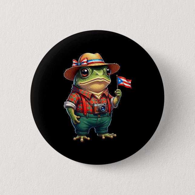 Funny Coqui Frog Puerto Rico Flag Taino Boricua Hi 2 Inch Round Button (Front)