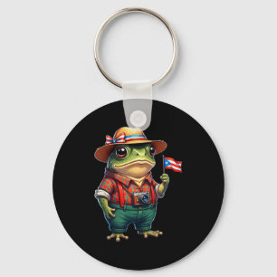 Funny Coqui Frog Puerto Rico Flag Taino Boricua Hi Keychain