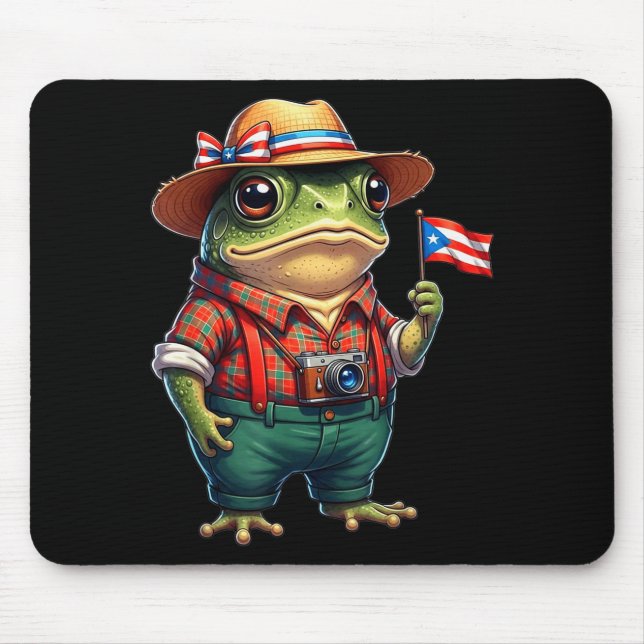 Funny Coqui Frog Puerto Rico Flag Taino Boricua Hi Mouse Pad (Front)