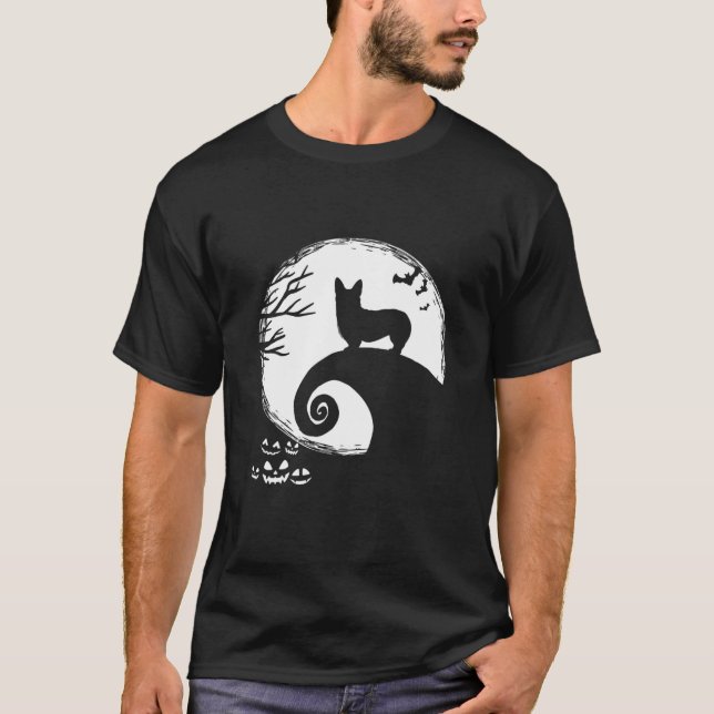 Funny Corgi And Moon Halloween Costume T-Shirt (Front)