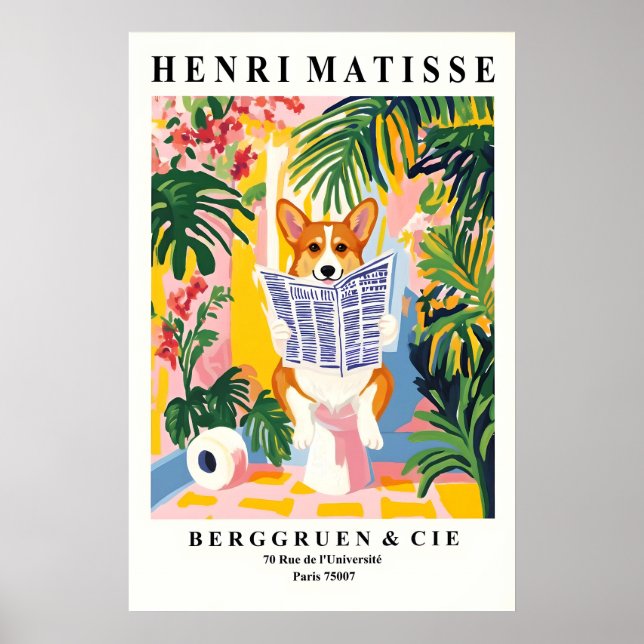 Funny Corgi Bathroom Print Matisse Style Dog Wall (Front)