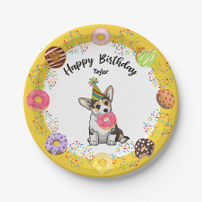 Funny Corgi Birthday Party Paper Plate (Front)