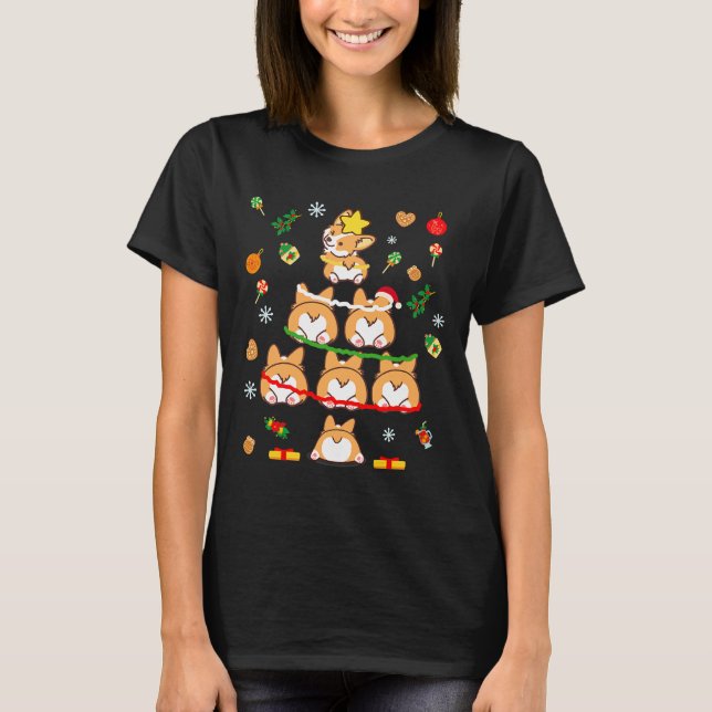 Funny Corgi Butt Christmas Tree Dog T-Shirt (Front)