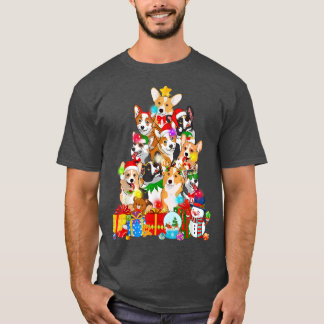 Funny Corgi Christmas Tree Lights Puppy Corgi Dog  T-Shirt