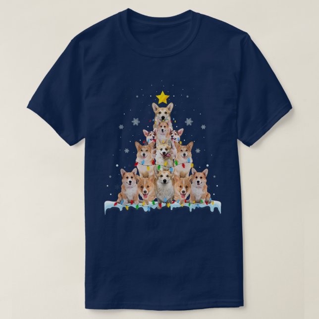 Funny Corgi Christmas Tree Lights Puppy Corgi Dog  T-Shirt (Design Front)