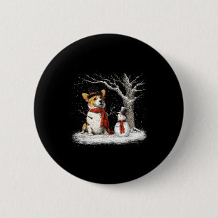 Funny Corgi Dog In The Snow Tree Christmas Winter  2 Inch Round Button