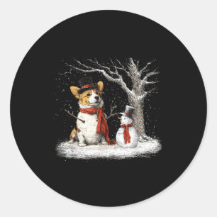 Funny Corgi Dog In The Snow Tree Christmas Winter Classic Round Sticker
