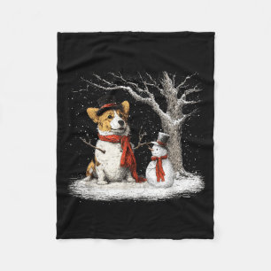 Funny Corgi Dog In The Snow Tree Christmas Winter  Fleece Blanket