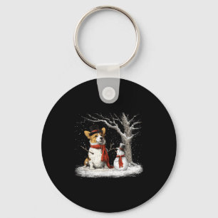 Funny Corgi Dog In The Snow Tree Christmas Winter  Keychain