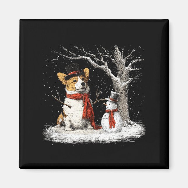 Funny Corgi Dog In The Snow Tree Christmas Winter  Magnet (Front)