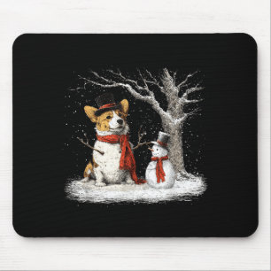 Funny Corgi Dog In The Snow Tree Christmas Winter Mouse Pad