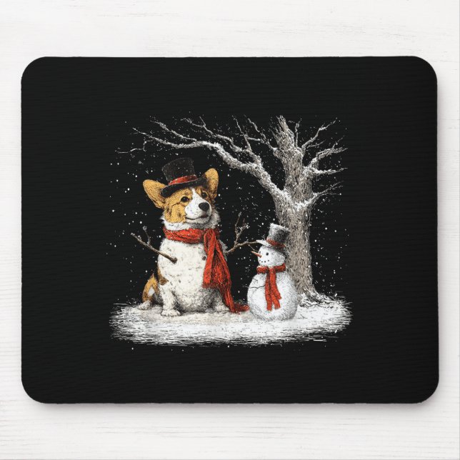 Funny Corgi Dog In The Snow Tree Christmas Winter  Mouse Pad (Front)