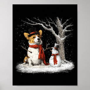 Funny Corgi Dog In The Snow Tree Christmas Winter  Poster