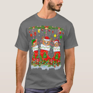 Funny Corgi Dog In Xmas Socks Lights Christmas-104 T-Shirt