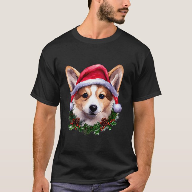 Funny Corgi Dog lover Xmas Hat christmas 2022 T-Shirt (Front)