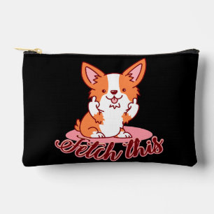 Funny Corgi Dog Middle Finger Fetch This Accessory Pouch