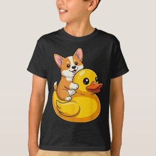 Funny Corgi Dog on Rubber Duck Cute Animal Art T-Shirt