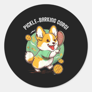 Funny corgi dog pickleball pun for pickle ball classic round sticker