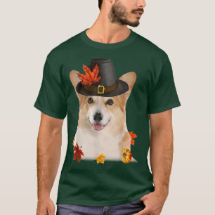 Funny Corgi Dog Pilgrim Hat Fall Happy Thanksgivin T-Shirt