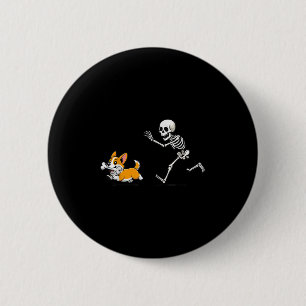 Funny Corgi Dog Steals Skeleton Bone Halloween 2 Inch Round Button