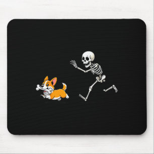 Funny Corgi Dog Steals Skeleton Bone Halloween  Mouse Pad