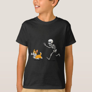 Funny Corgi Dog Steals Skeleton Bone Halloween  T-Shirt