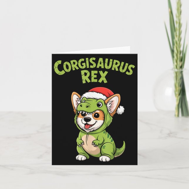 Funny Corgi Dog T-rex Costume Christmas Kids Boys  Card (Front)