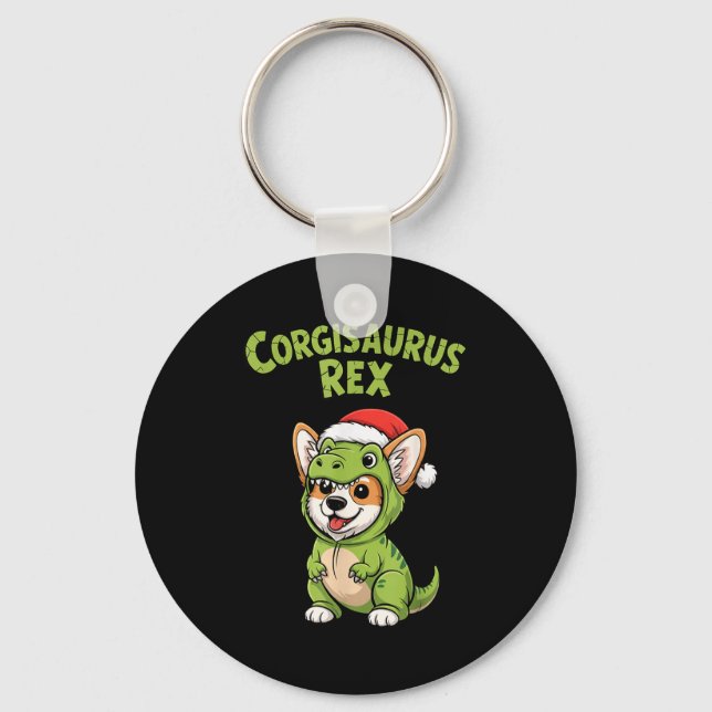 Funny Corgi Dog T-rex Costume Christmas Kids Boys  Keychain (Front)