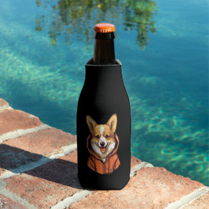 Funny Corgi Dog Wearing Hoodie Bottle Cooler