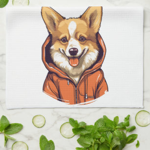 Funny Corgi Dog Wearing Hoodie Kitchen Towel